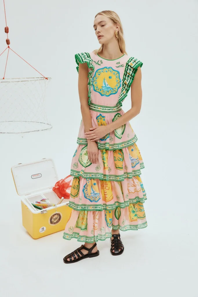 PORCELAIN FRILL MIDI DRESS, AN ALEMAIS DRESS